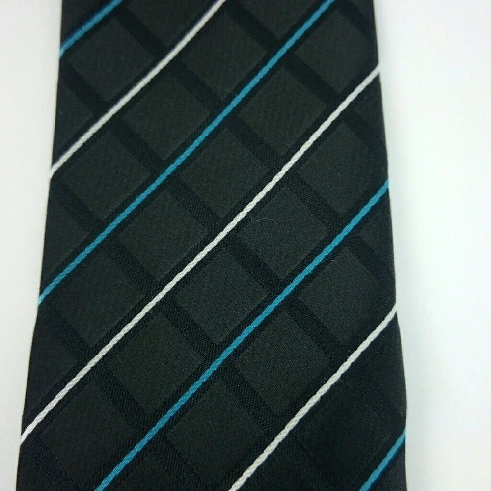 Alfani Skinny Black White Blue Striped Tie